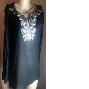 Liza  Black White Silver Beaded Sweater Size M